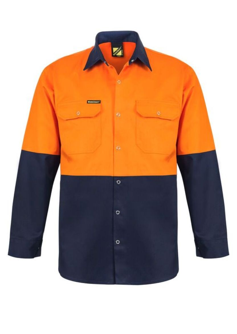 Picture of WorkCraft HI VIS LONG SLEEVE COTTON DRILL SHIRT WITH PRESS STUDS